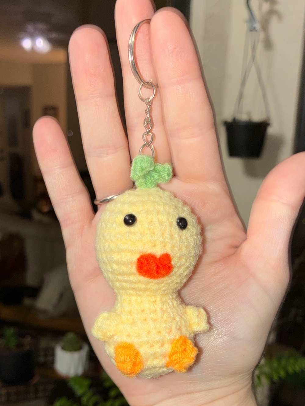 Handmade Yellow Crochet Duck Keychain with Orange Beak & Feet